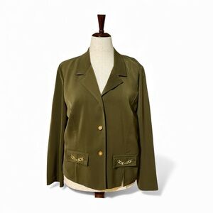Koret Classic Olive Green Blazer with Gold Accents Size 14